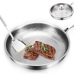 2025 Upgraded Titancore Frying Pan 10, Titancore Titanium Frying Pan, 100% Titanium Pro Hammered Pans for Cooking, Naturally Non-Stick with Minimum Oil & with Lid (10.23in, No Lid)