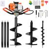 72CC Auger Post Hole Digger, 3KW 2 Stroke Post Hole Auger Gas Powered with 3 Auger Drill Bits(4 & 8 & 12) + 3 Extension Rods for Farm Garden Plant