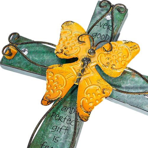 MelinSam Wooden Wall Cross Christians Cross with Antiqued Metal Butterfly and Inspirational Prayer Inscribed Blessed for Church Home Room Decoration Gifts - Image 4