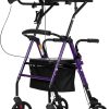 ELENKER Upright Walker, Stand Up Rollator Walker with Padded Seat and Backrest, Compact Folding, Fully Adjustment Frame for Seniors, Purple