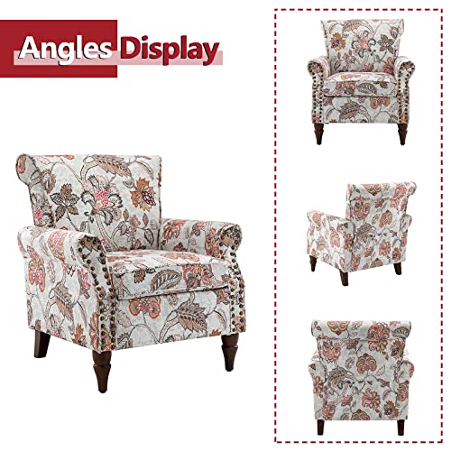 HULALA HOME Modern Wingback Accent Chair with Wood Legs & Removable Cushion, Comfy Upholstered Armchair with Nailhead Trim, Floral Pattern Single Sofa Chair for Living Room Bedroom, Blue - Image 15